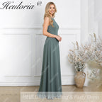 HEULORIA Long Bridemaid dress halter neck chiffon party dress formal dress ED-108