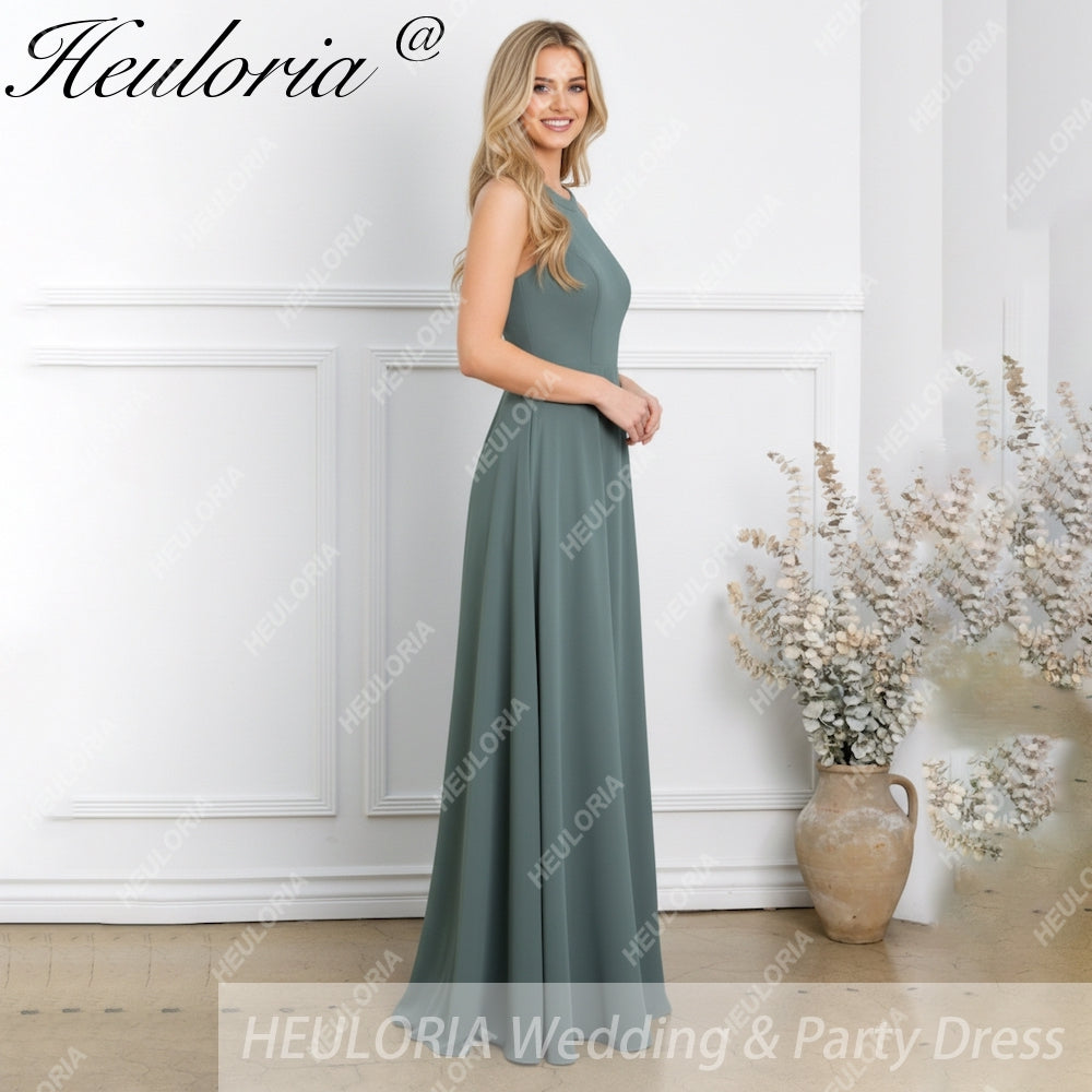 HEULORIA Long Bridemaid dress halter neck chiffon party dress formal dress ED-108