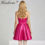 HEULORIA Sweetheart Strapless Corset Satin Mini Dress - Beaded Neckline A-Line Party Dress ED-270