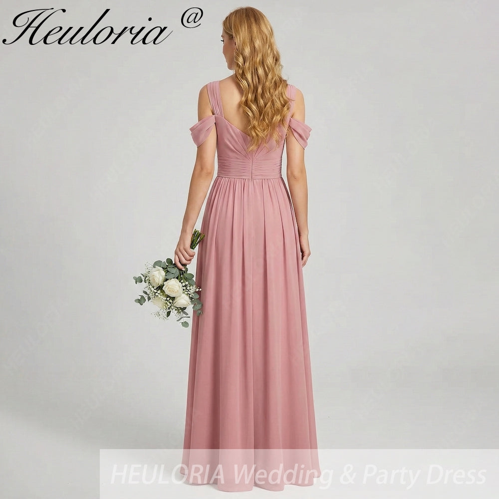 HEULORIA Elegant Dusty Rose Cold-Shoulder Chiffon Bridesmaid Dress with Criss-Cross Ruched Bodice and Side Slit ED-258
