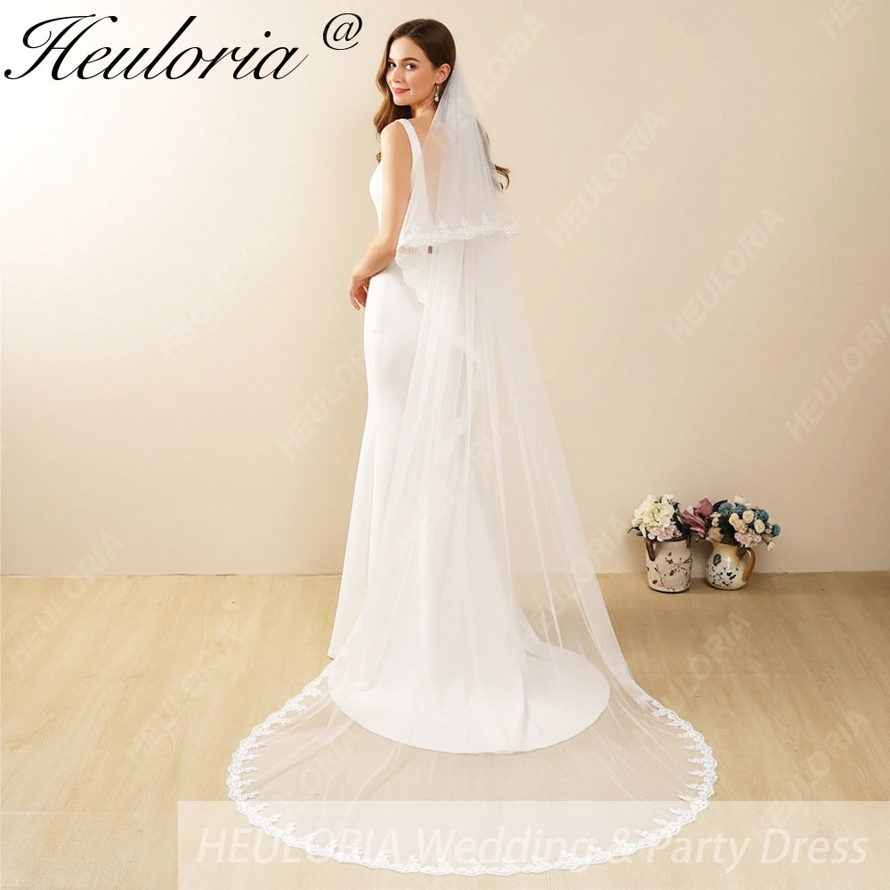Lace Edge Two Tier Bridal Cathedral Length 118" Wedding Veils With Blusher VL-9 Secondary image