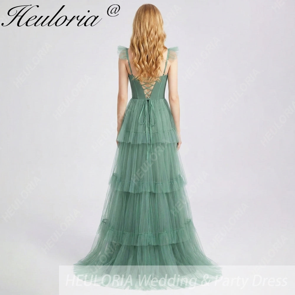 HEULORIA Romantic Tiered Tulle Corset Gown with Ruffled Straps and Lace-Up Back Formal Dress ED-226