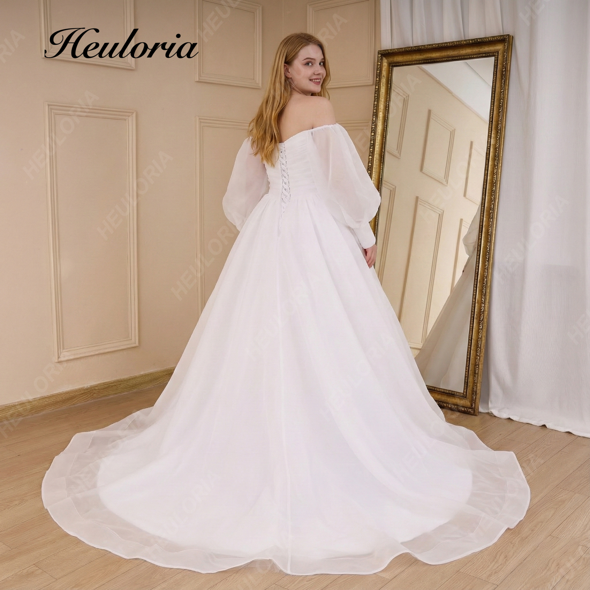 HEULORIA Romantic Off-the-Shoulder Sweetheart Wedding Dress with Dreamy Lantern Sleeves & Corset Back AL-821 Image secondaire du produit