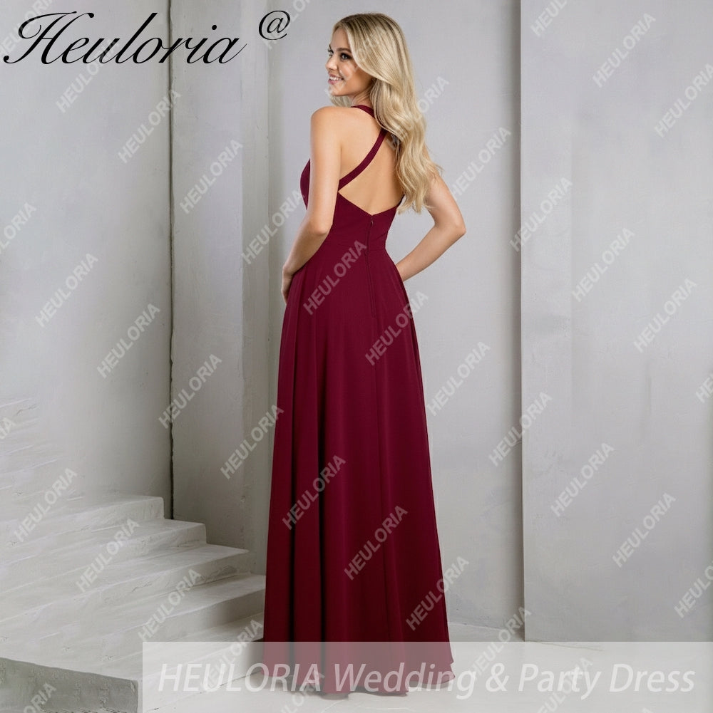 HEULORIA Elegant Halter Neck Backless Maxi Gown with High Slit - Chiffon Formal Evening Dress ED-108 Imagen secundaria del producto