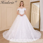 HEULORIA Princess Ball Gown Wedding Dress plus size off shoulder robe de mariee shinny sequined lace Wedding bride dress BA-603A