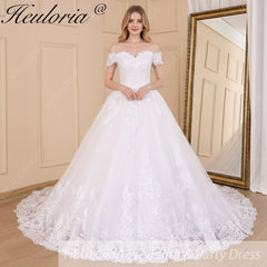 HEULORIA Princess Ball Gown Wedding Dress plus size off shoulder robe de mariee shinny sequined lace Wedding bride dress BA-603A