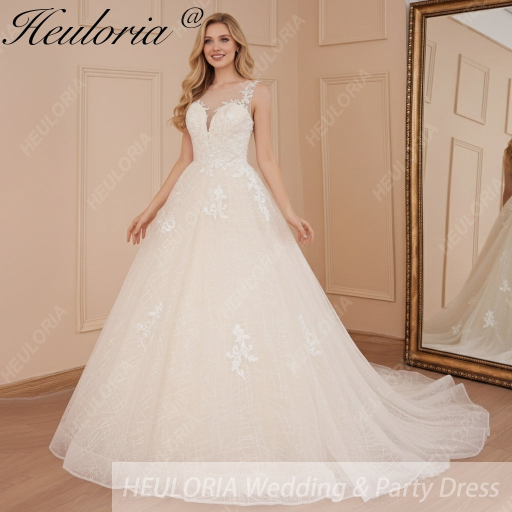 HEULORIA Wedding dress V neck sparky Gliter skirt Bridal dress lace appliqueRobe De Mariee Wedding Bride Dress AL-561