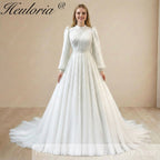 HEULORIA Regal High-Neck Beaded Wedding Dress: Sparkling Sequin A-Line Gown with Bishop Sleeves Muslim wedding dress  BA-1205