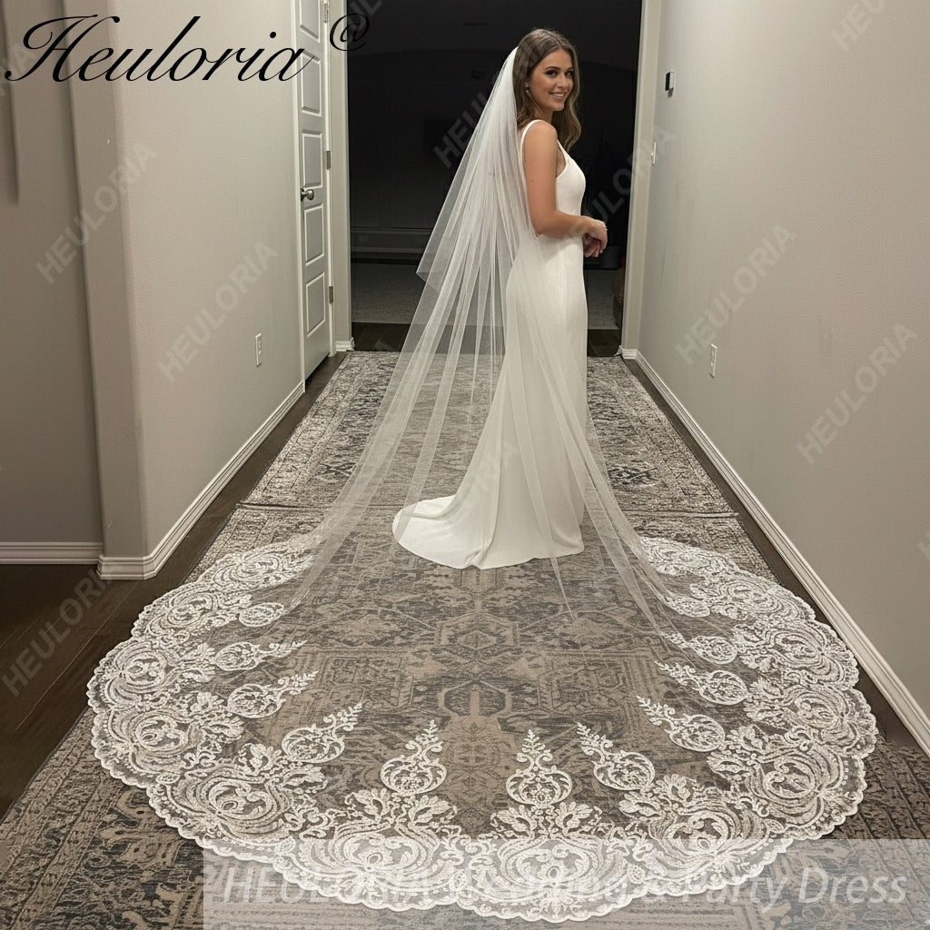 Vintage Lace Wedding Veils Floral Cathedral Veil,Floral Lace Cathedral Length Veil,Flowery Chapel Wedding Veil,Lace Chapel Length Veil/  VL-150 Imagen secundaria del producto