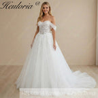 Heuloria Enchanting Off-the-Shoulder Sweetheart Ball Gown - Floral Lace Corset Wedding Dress with Glitter Tulle AL-1011