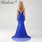HEULORIA Stunning Royal Blue Sequin Lace Mermaid Prom Dress - Plunging V-Neck with Side Slit ED-213