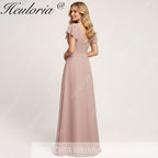 HEULORIA Long Bridemaid dress short sleeve V neck chiffon party dress formal dress ED-135