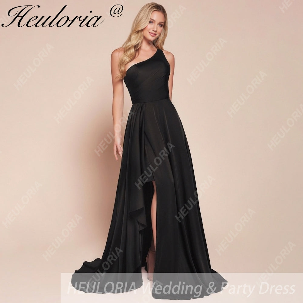 HEULORIA long evening dress one shoulder high slit satin party dress homecoming dress ED-112