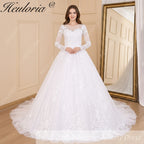 HEULORIA Princess Ball Gown Wedding Dress long sleeve bride dress plus size robe de mariee Lace beading Wedding Gown court train BA-601