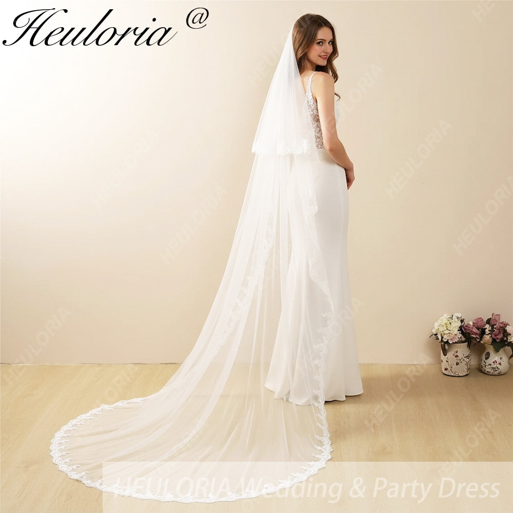 Lace Edge Two Tier Bridal Cathedral Length 118" Wedding Veils With Blusher VL-9 Main image