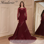 HEULORIA Mermaid Evening Dresses Long sleeve lace applique wedding dress formal prom dress