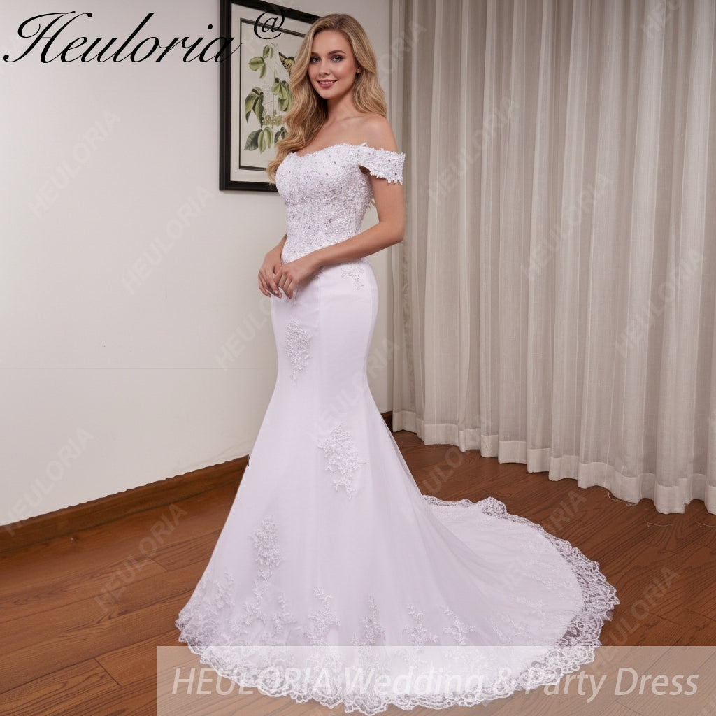 HEULORIA off shoulder Mermaid Wedding Dresses lace up plus size Bride Dress Robe de mariage customize ME-51004