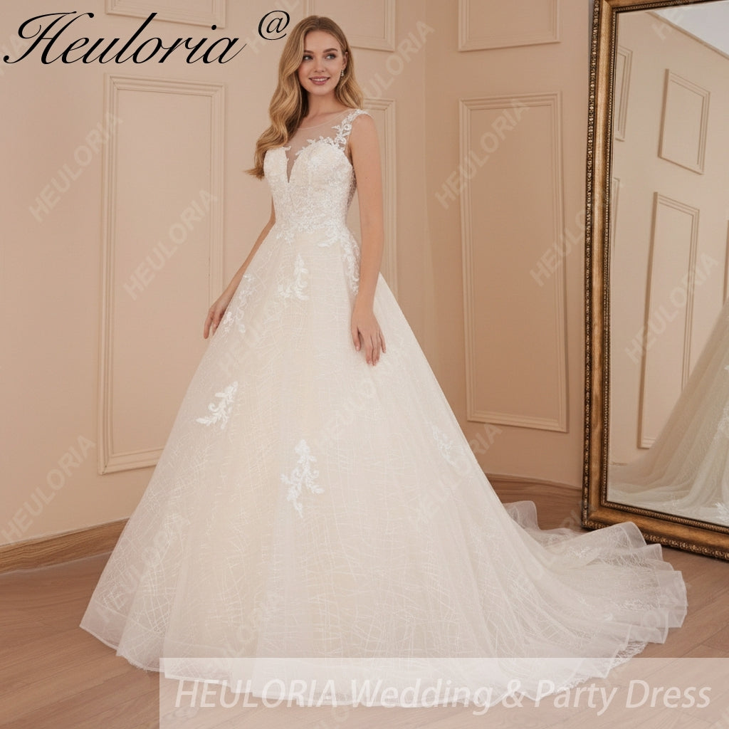 HEULORIA Wedding dress V neck sparky Gliter skirt Bridal dress lace appliqueRobe De Mariee Wedding Bride Dress AL-561