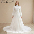 HEULORIA Victorian-Inspired High Neck Lace Wedding Dress - Ethereal Bishop Sleeves & Pleated Chiffon Bridal Gown AL-358