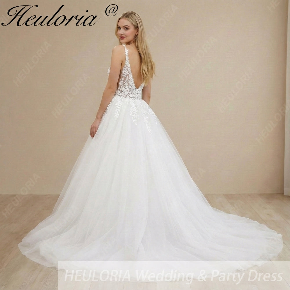 HEULORIA  elegant A line wedding dress Spaghetti Strap lace applique bridal dress Robe De Mariee Wedding Bride Dress AL-1009 Imagen secundaria del producto