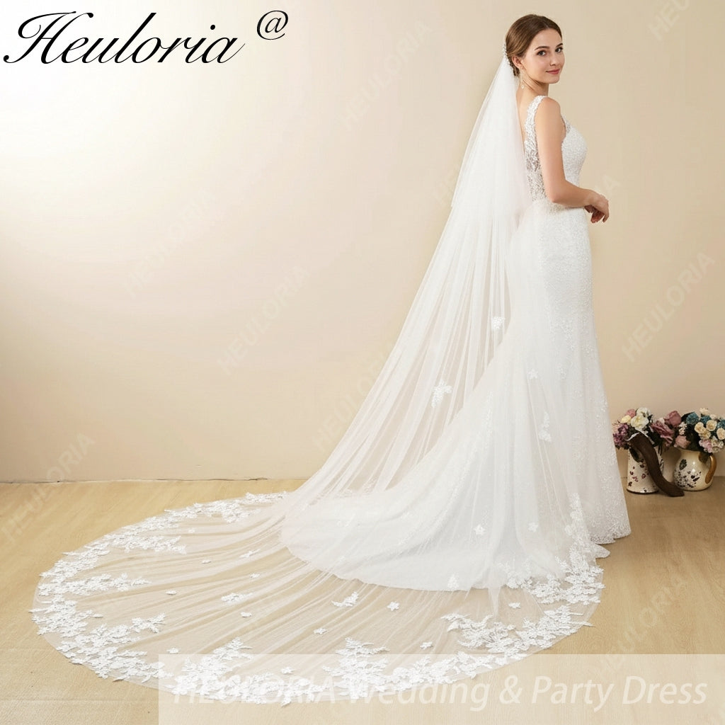 Cathedral Wedding Veil Lace bridal veil with Metal Comb Length 300cm width 300cm for Bride VL-102