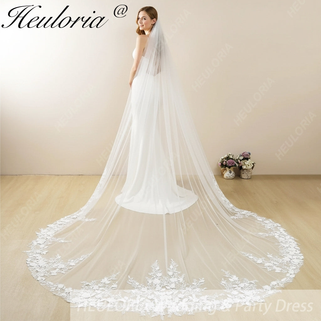 Cathedral Wedding Veil Lace bridal veil with Metal Comb Length 300cm width 300cm for Bride VL-122 Imagen secundaria del producto