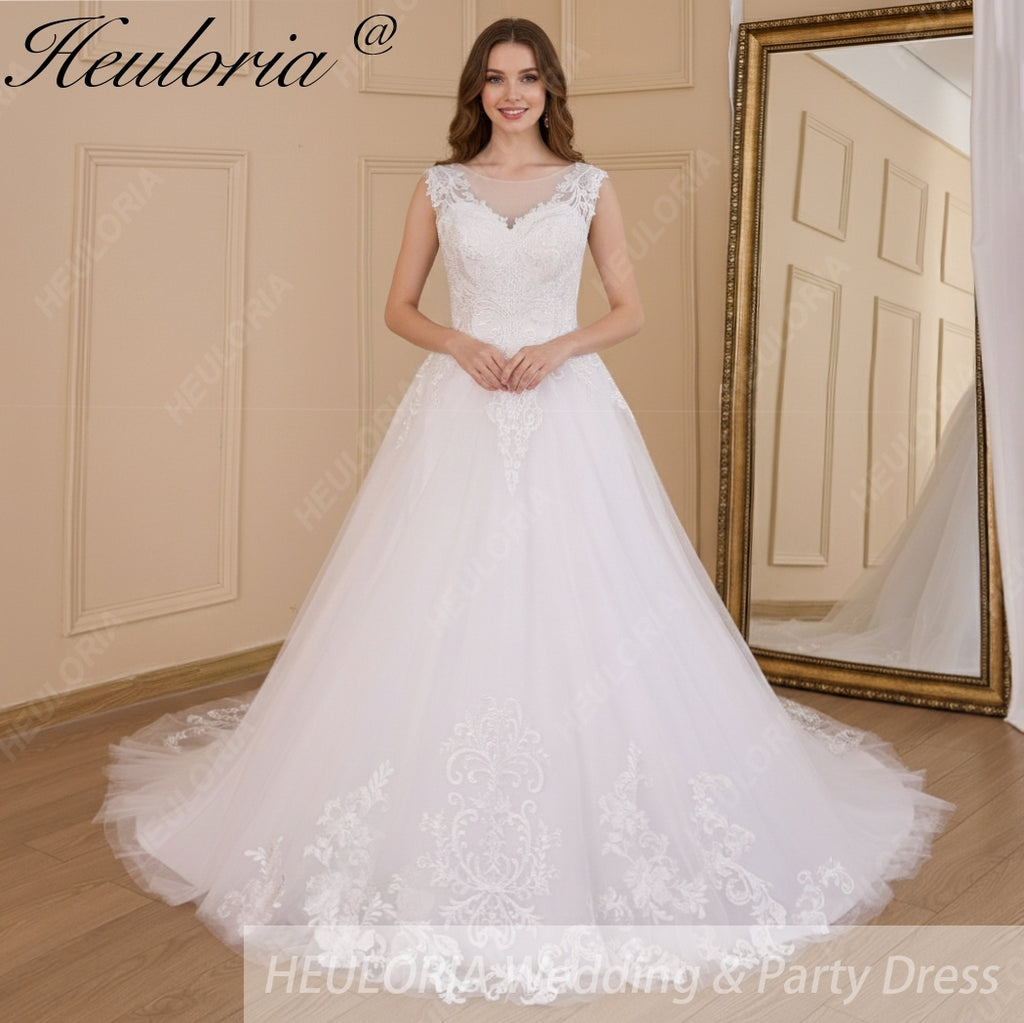 HEULORIA A-line Court Train Tulle Lace Wedding Dress With Sequins AL-614A