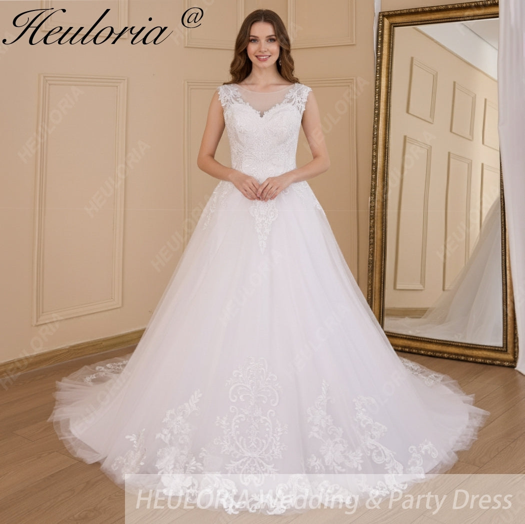 HEULORIA A-line Court Train Tulle Lace Wedding Dress With Sequins AL-614A