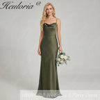 HEULORIA Elegant Cowl Neck Satin Floor-Length Bridesmaid Dress with Delicate Spaghetti Straps ED-253