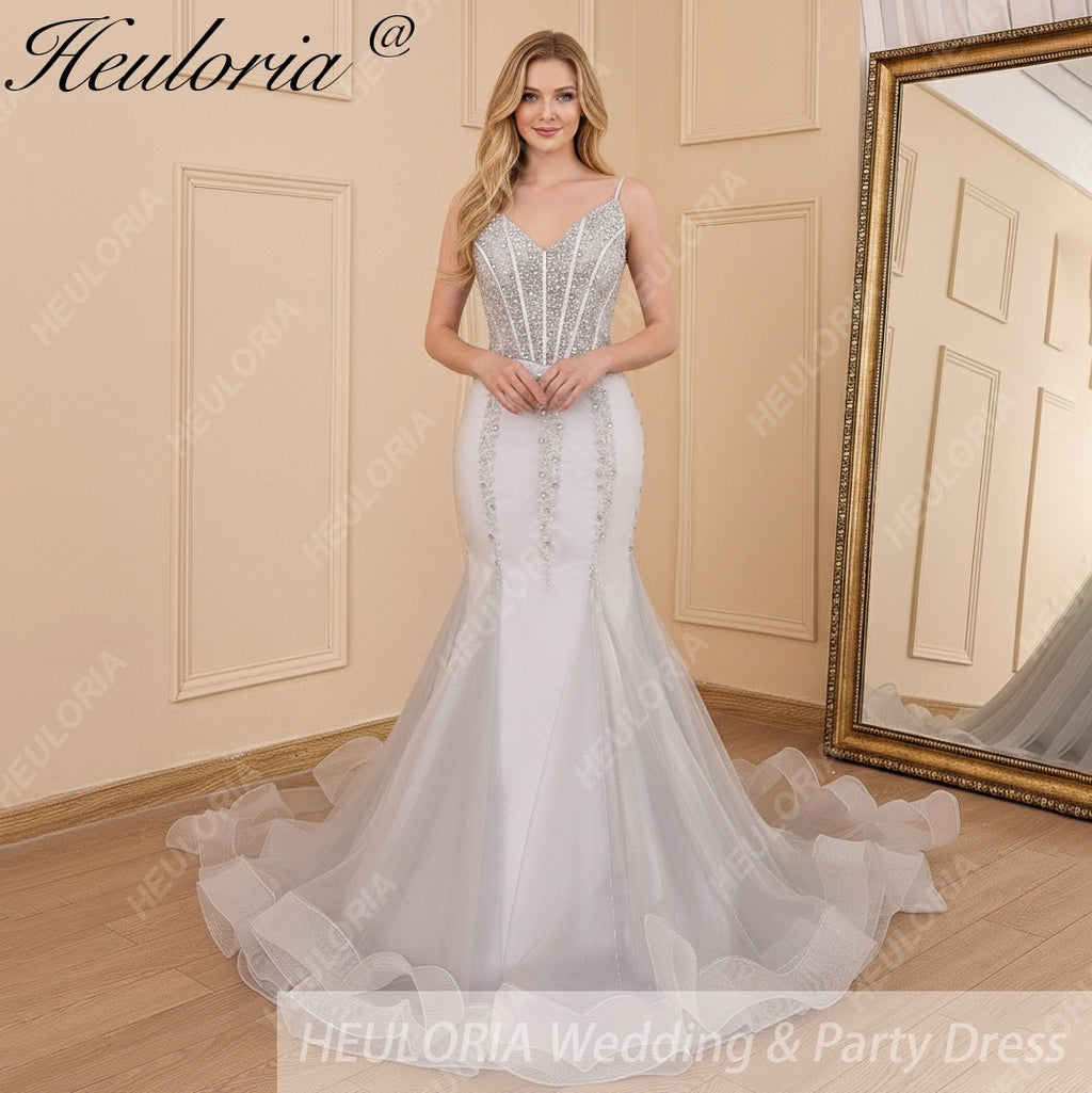 HEULORIA Sweetheart Lace Beading Mermaid Evening Dresses Long Formal Prom Dresses