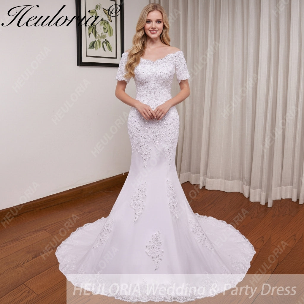 HEULORIA off shoulder Mermaid Wedding Dresses lace up plus size Bride Dress Robe de mariage customize ME-51009 Immagine principale del prodotto