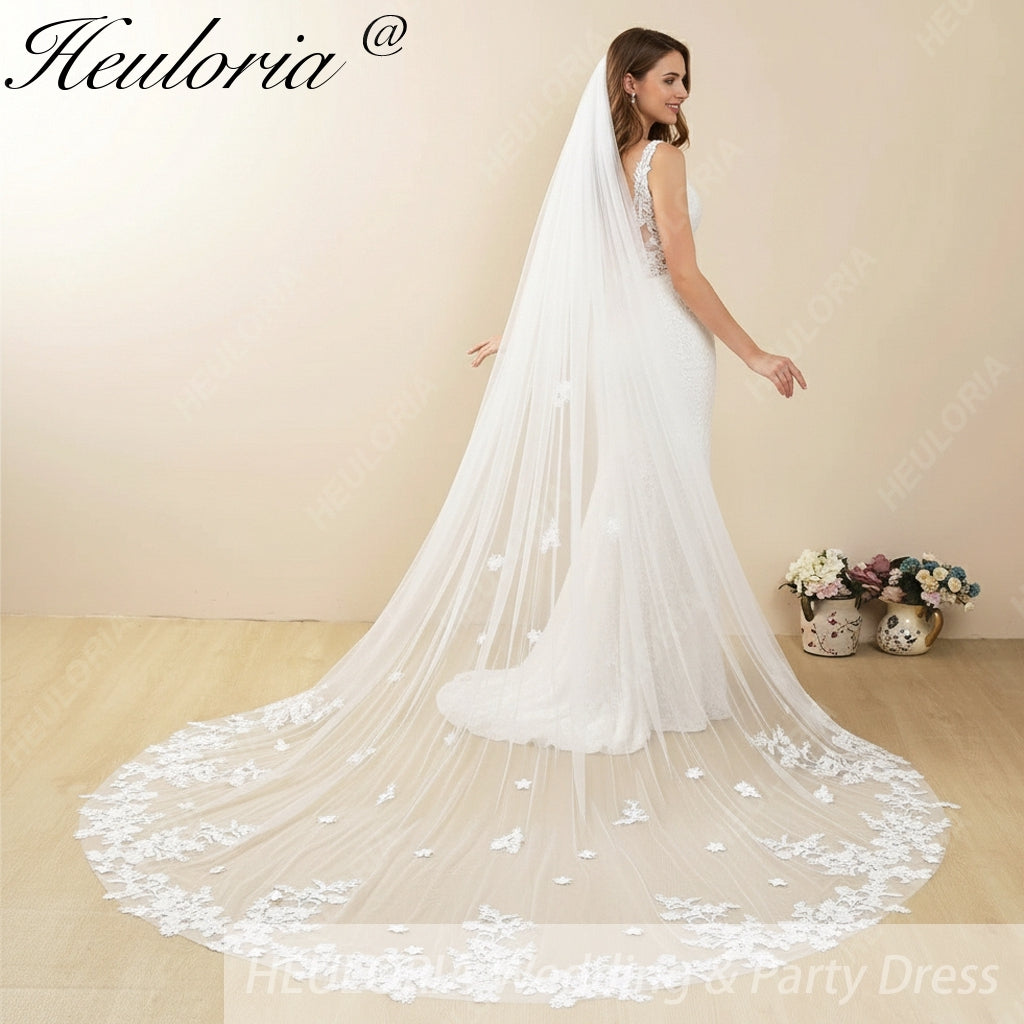 Cathedral Wedding Veil Lace bridal veil with Metal Comb Length 300cm width 300cm for Bride VL-102 Main image