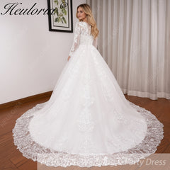 HEULORIA Ball-Gown/Princess Scoop Illusion long sleeve Cathedral Train Tulle Lace Wedding Dress BA-OF1224