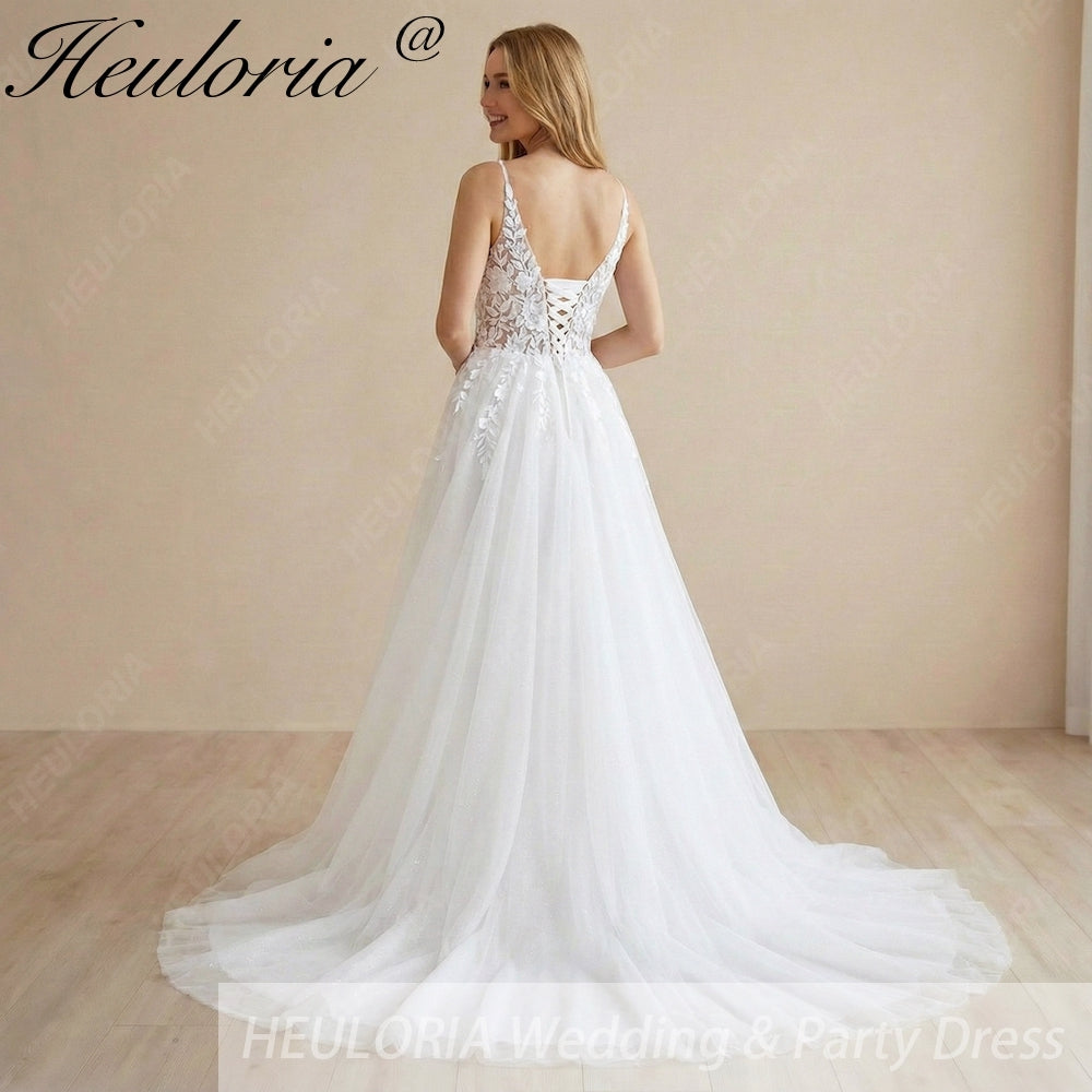 HEULORIA  elegant A line wedding dress Spaghetti Strap lace applique bridal dress Robe De Mariee Wedding Bride Dress AL-1077 Secondary image