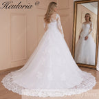 HEULORIA Princess Ball Gown Wedding Dress long sleeve bride dress off shoulder plus size robe de mariee Lace beads Bridal Gown BA-778