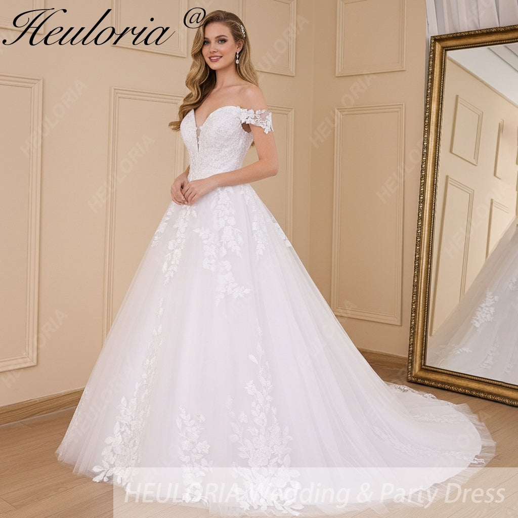 HEULORIA elegant off shoulder wedding dress lace Princess bridal dress Robe De Mariee Wedding Bride Dress BA-598