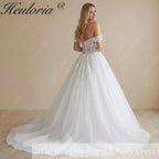 HEULORIA Romantic Off-The-Shoulder Lace Ballgown Wedding Dress with Plunging Sweetheart Neckline BA-1028