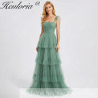 HEULORIA Romantic Tiered Tulle Corset Gown with Ruffled Straps and Lace-Up Back Formal Dress ED-226