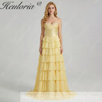 HEULORIA Strapless Corset Bodice Tiered Ruffle Evening Gown - Multi-Color prom dress ED-236