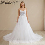 HEULORIA Sparkling Floral Lace Ball Gown Wedding Dress with Dainty Spaghetti Straps and Corset Bodice AL-1012