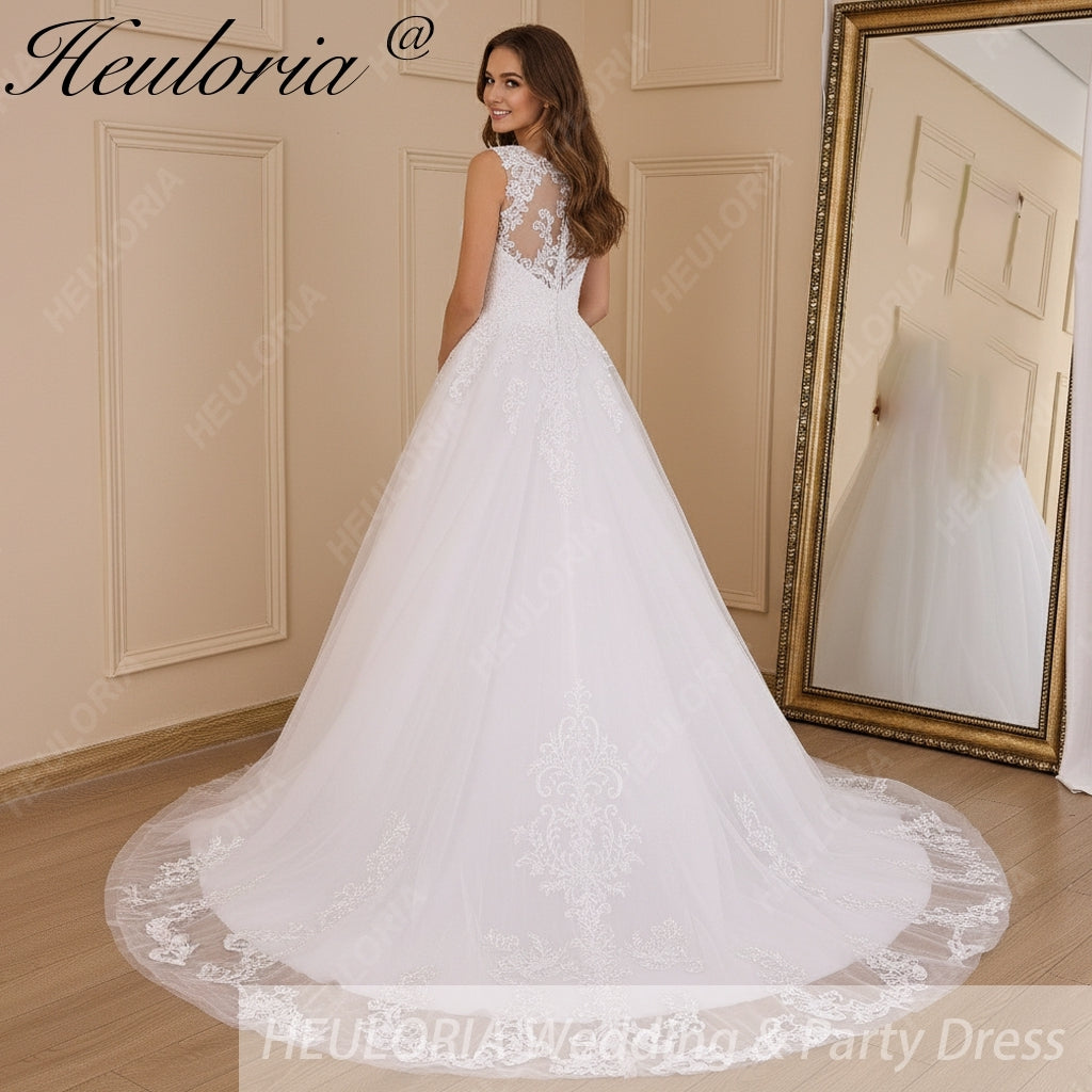 HEULORIA A-line Court Train Tulle Lace Wedding Dress With Sequins AL-614A