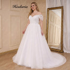 HEULORIA Boho A line Wedding Dress off shoulde beading belt bride dress tulle lace up back plus size AL-818
