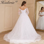 HEULORIA elegant Wedding Dress off shoulder puff sleeve A Line bride dress robe de mariee 3D floral  Bridal Gown BA-637