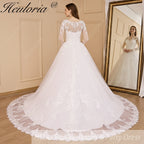 HEULORIA Princess Wedding Dress long sleeve bride dress o neck plus size robe de mariee Lace beading Wedding Bridal Gown BA-700