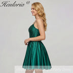 HEULORIA Sparkly Rhinestone Corset Satin Homecoming Dress - Sweetheart Neckline Spaghetti Strap Short Prom Gown ED-310