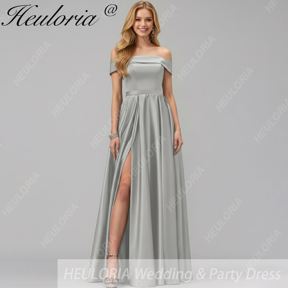 HEULORIA long evening dress off shoulder high slit satin party dress homecoming dress ED-21