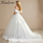 HEULORIA Shimmering Floral Lace Off-the-Shoulder Ball Gown Wedding Dress with Plunging Illusion V-Neck BA-1108