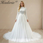 HEULORIA Celestial Radiance: High-Neck Long Sleeve Sequined princess Wedding Dress with Cathedral Train BA-1212