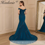 HEULORIA mermaid evening dress off shoulder lace beading wedding party dress long train formal prom dress ME-607