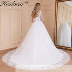 HEULORIA A-line V-Neck Court Train Lace Wedding Dress With Sequins beading AL-560A